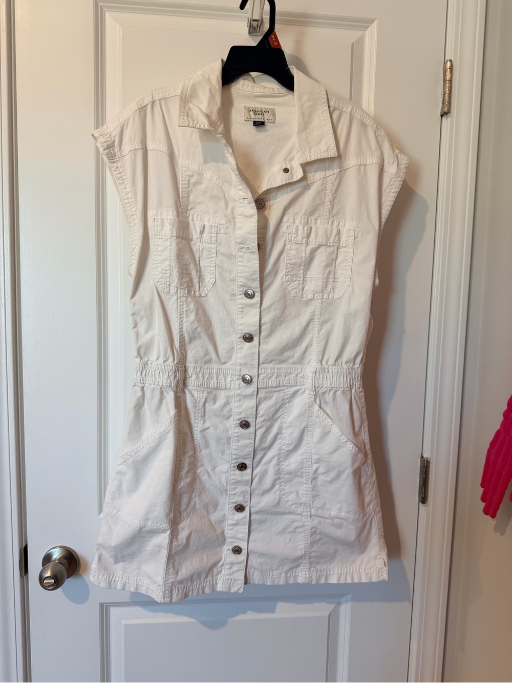 American Eagle Outfitters White Sleeveless Button-Front Vest Dress
